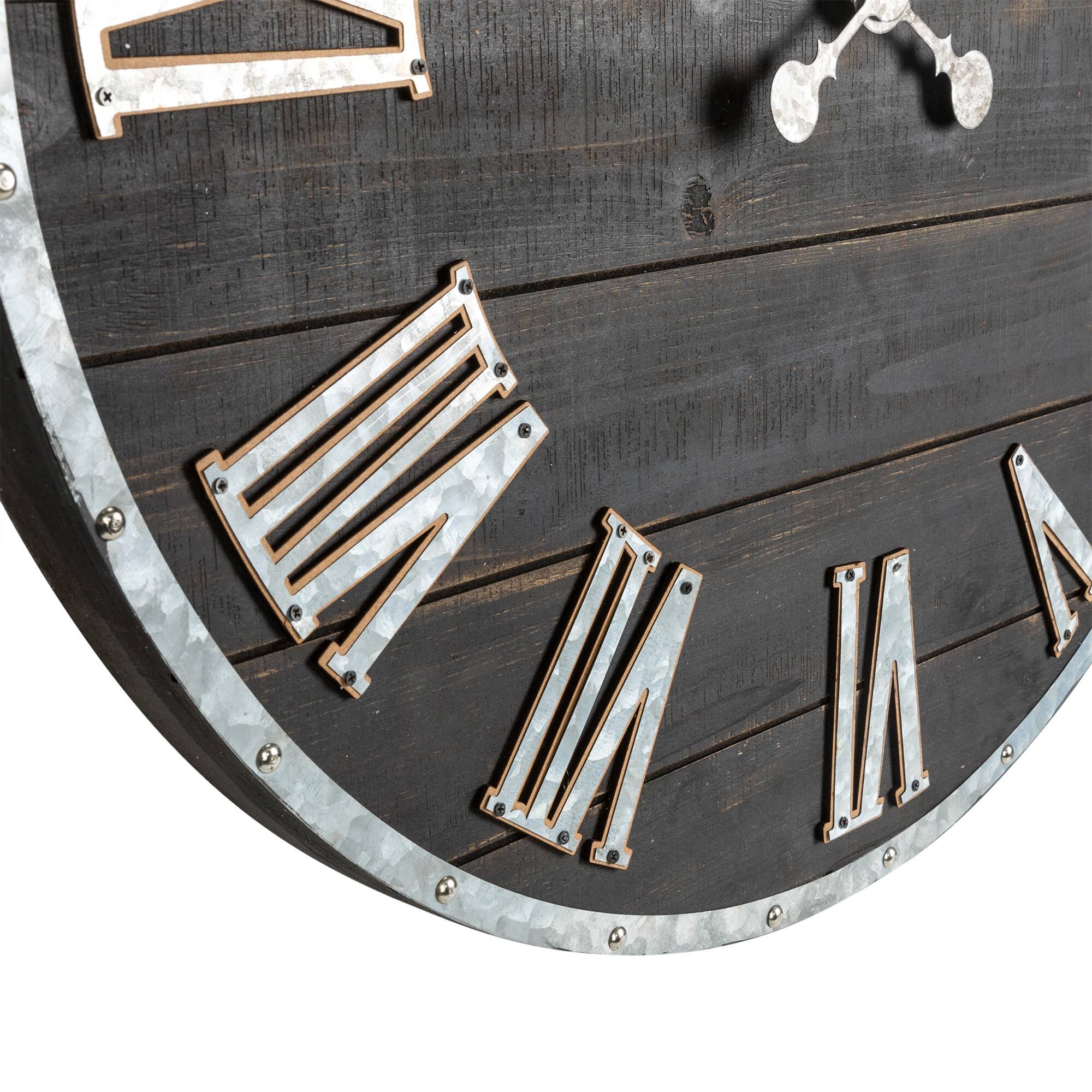 Glitzhome® 27.5" Oversized Farmhouse Wooden & Galvanized Wall Clock